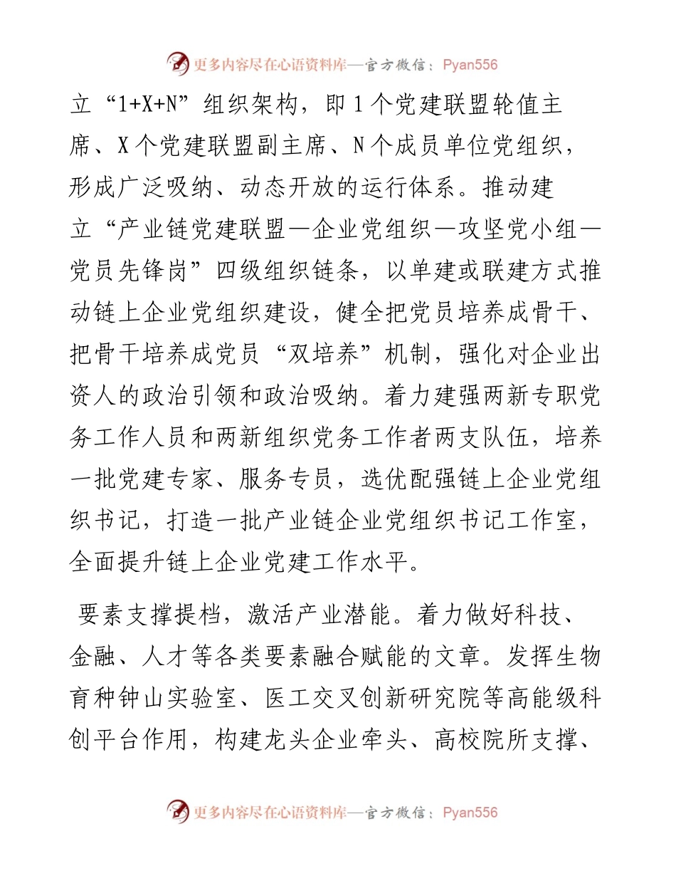 在2024年全市九大重点产业链“党建引领、产业链接、融合发展”党建工作现场推进会上的汇报发言.docx_第2页