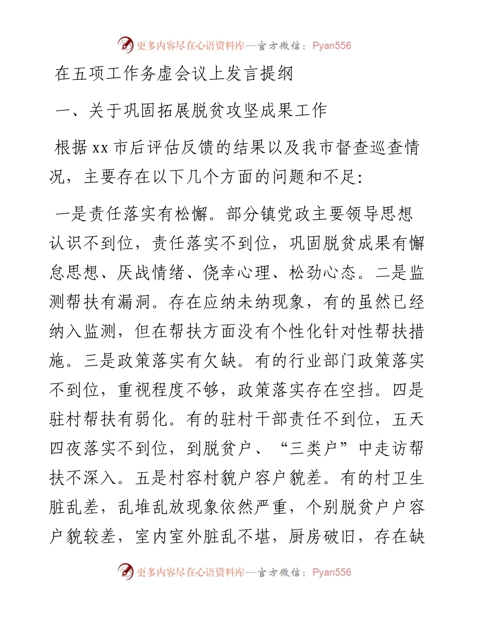 在五项工作务虚会议上发言提纲.docx_第1页