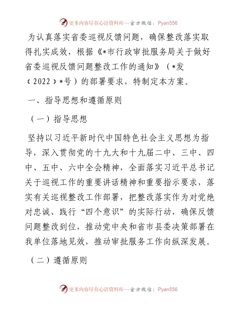 县行政审批服务局关于省委巡视反馈问题的整改方案.docx_第1页