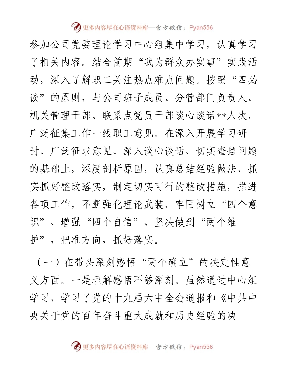 国企副总经理党史学习教育专题民主生活会个人对照检查材料.docx_第2页