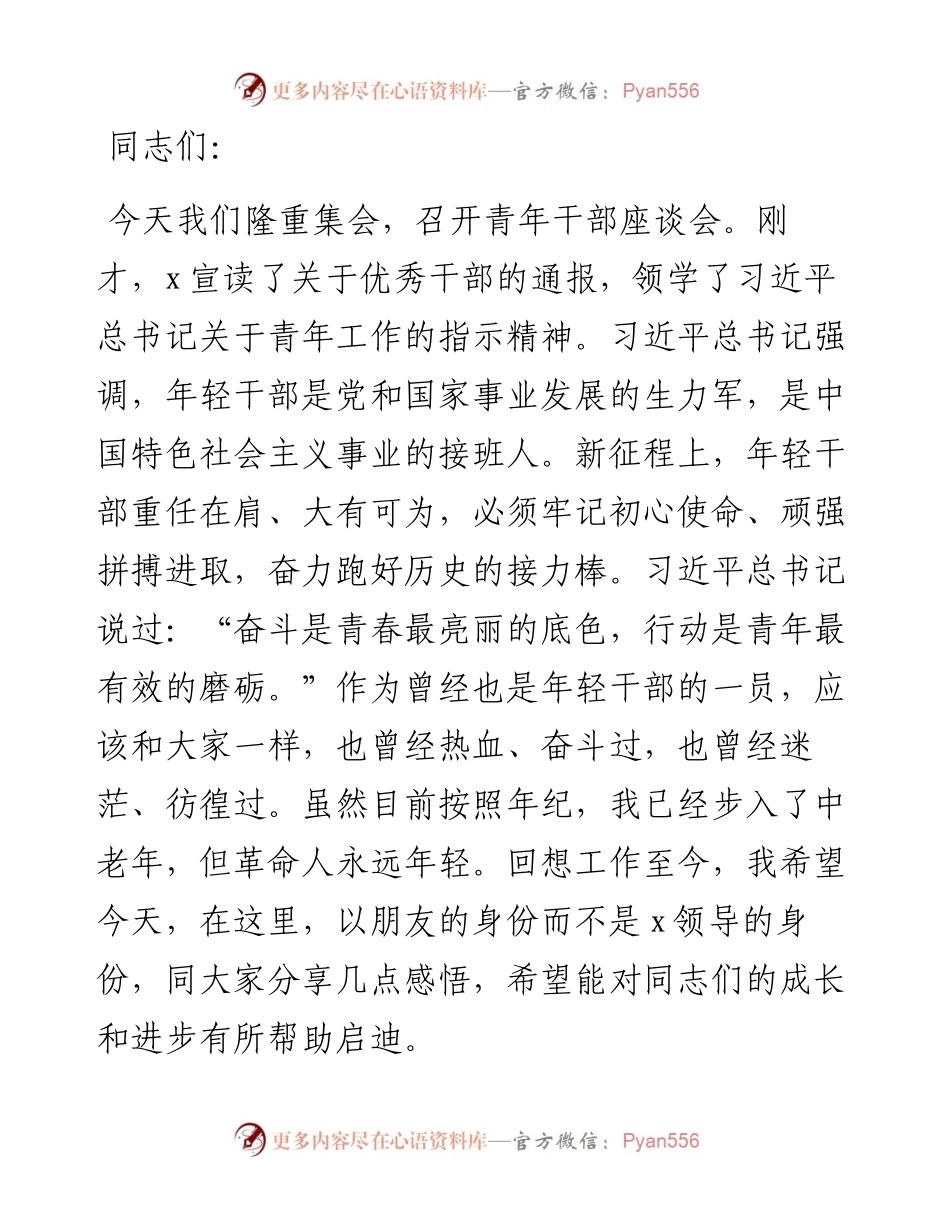 在2024年度青年干部座谈会上的讲话.docx_第1页