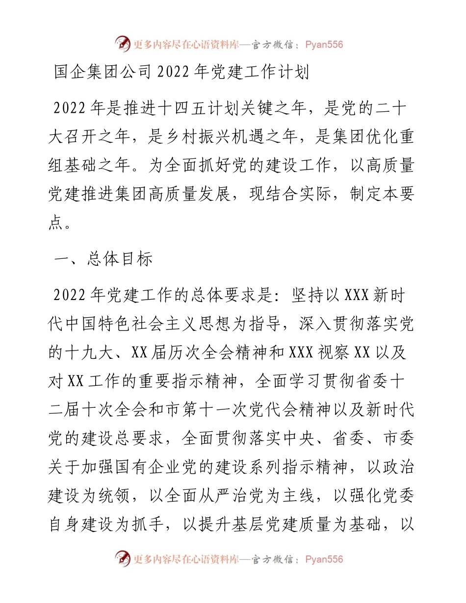 国企集团公司202X年党建工作计划.docx_第1页
