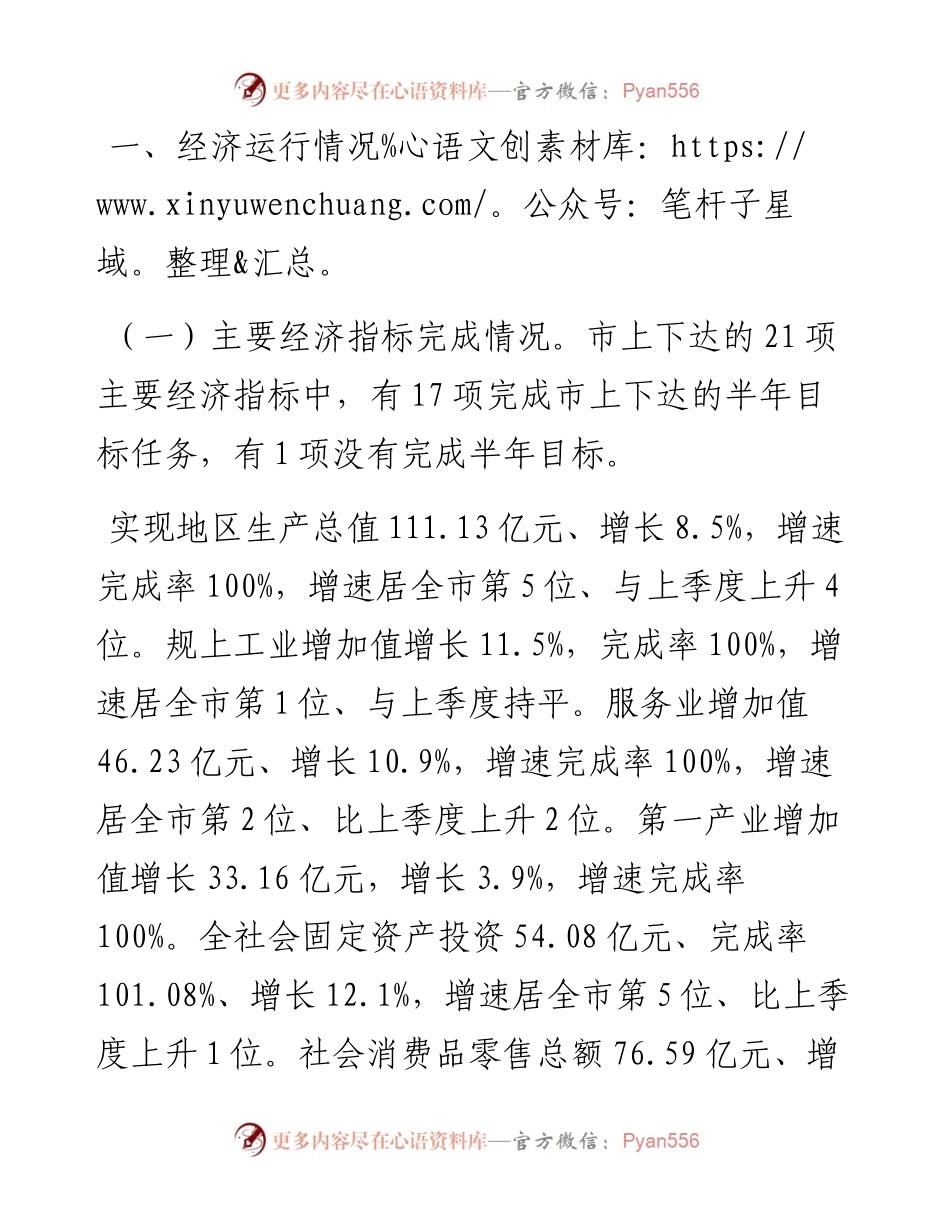 县长关于2023年上半年经济运行情况的发言材料.docx_第1页