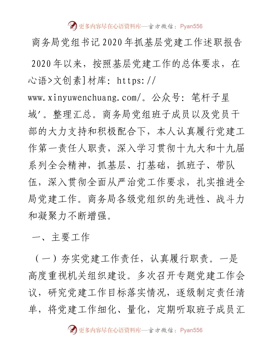商务局党组书记抓基层党建工作述职报告.docx_第1页