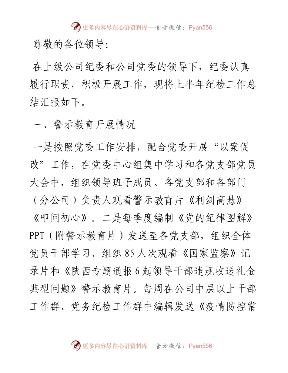 国有企业公司纪检工作汇报材料.docx_第1页