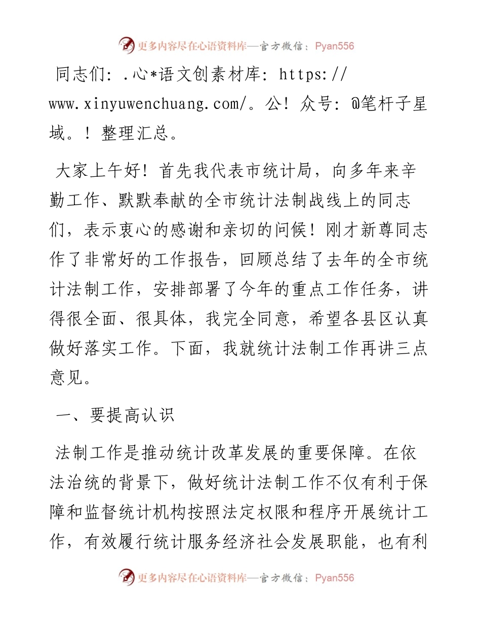 在全市统计法制工作会议上的讲话.docx_第1页