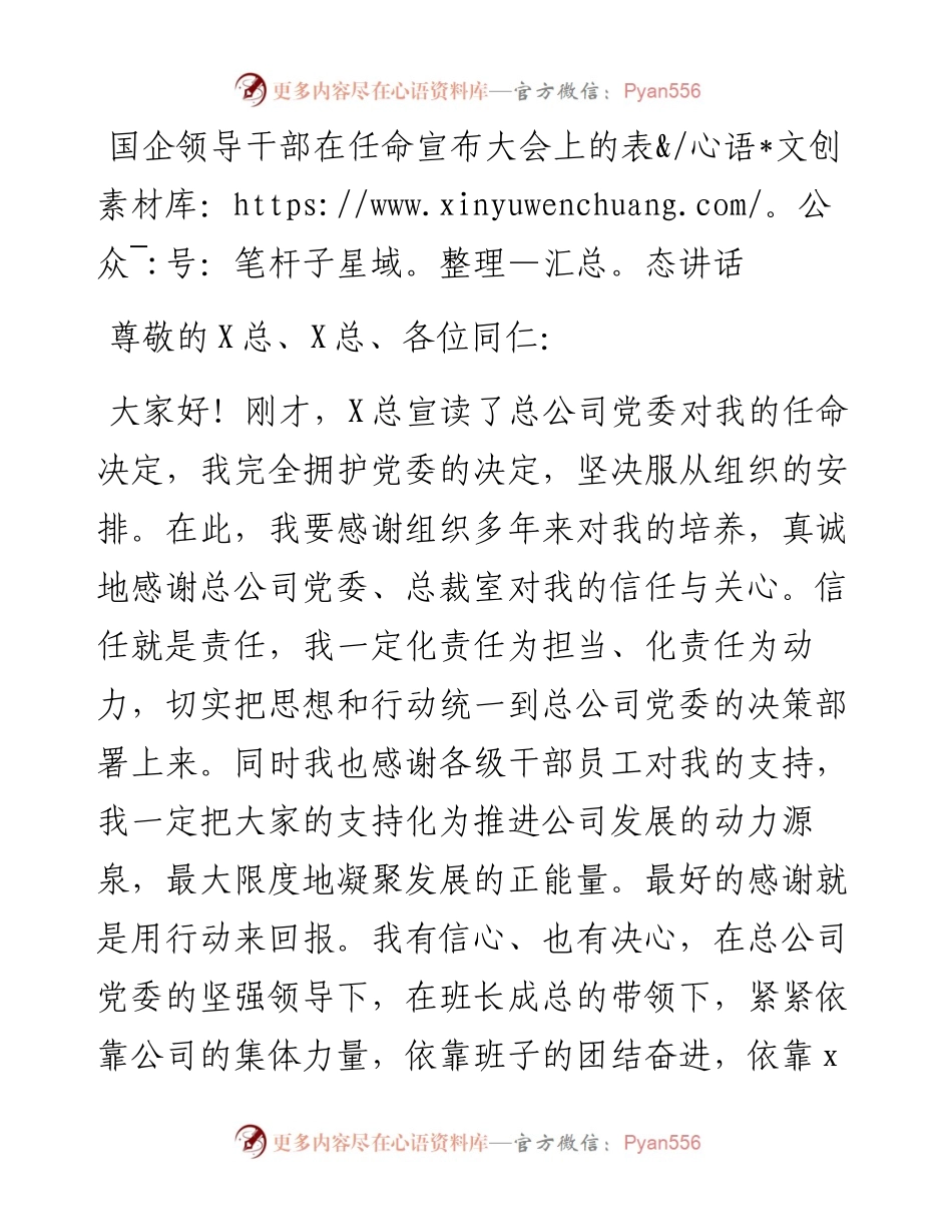 国企领导干部在任命宣布大会上的表态讲话.docx_第1页