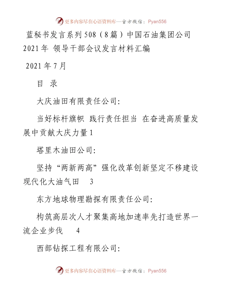 发言系列508（8篇）中国石油集团公司 领导干部会议发言材料汇编.docx_第1页