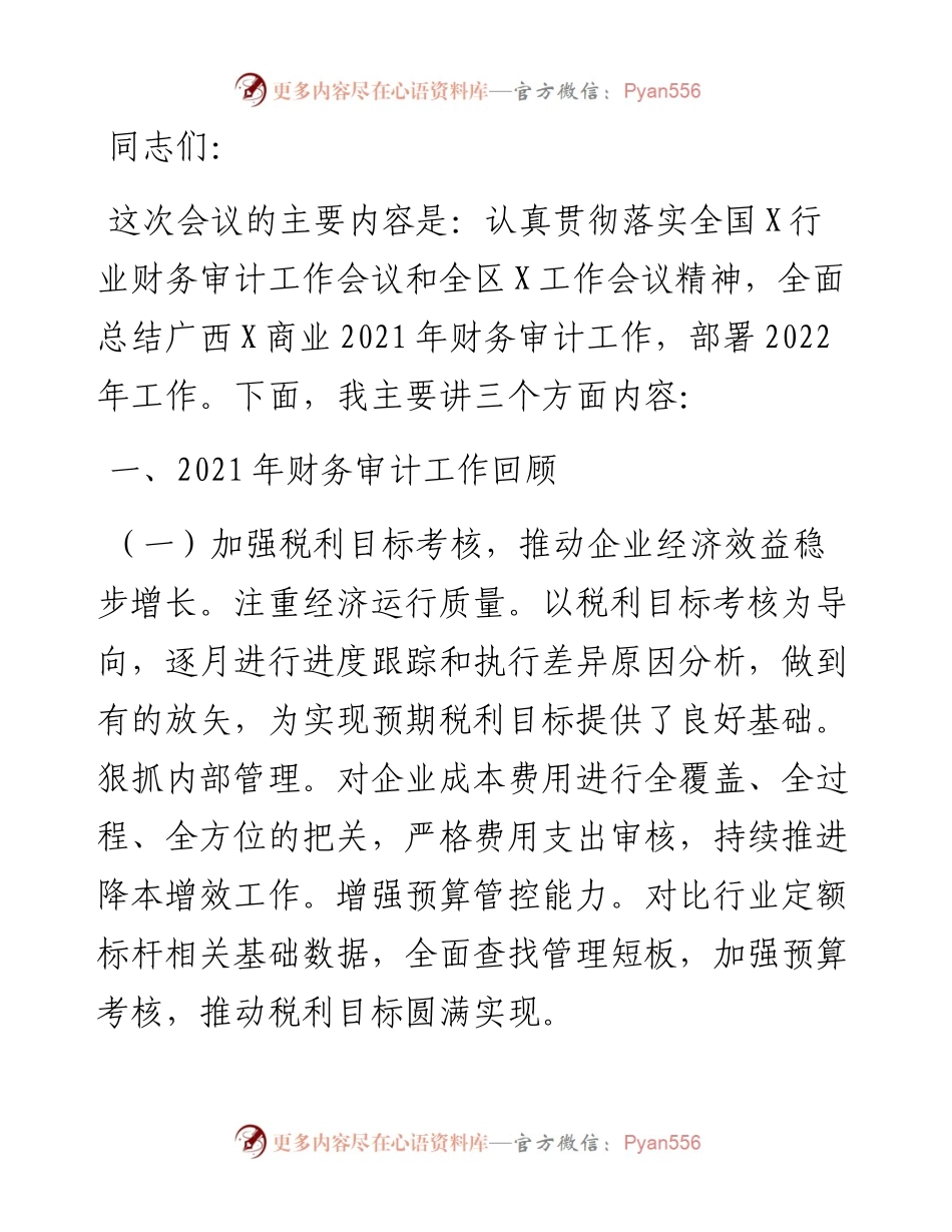 在全区X商业财务审计工作会议上的讲话.docx_第1页