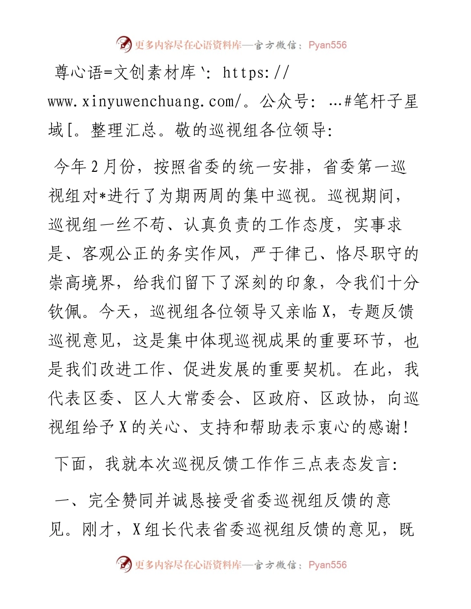 在2024年巡视情况反馈会议上的表态发言.docx_第1页