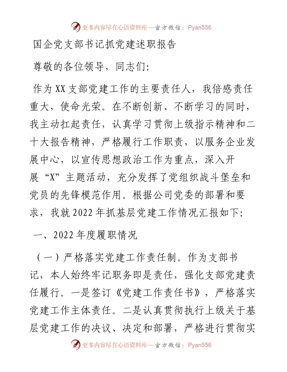 国企党支部书记抓党建述职报告.docx_第1页
