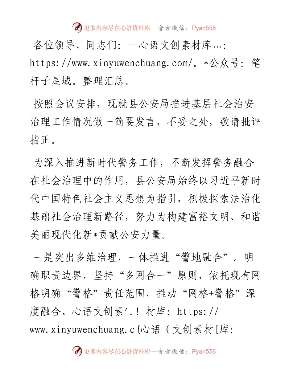 在全县基层社会治安治理工作会议上的发言.docx_第1页