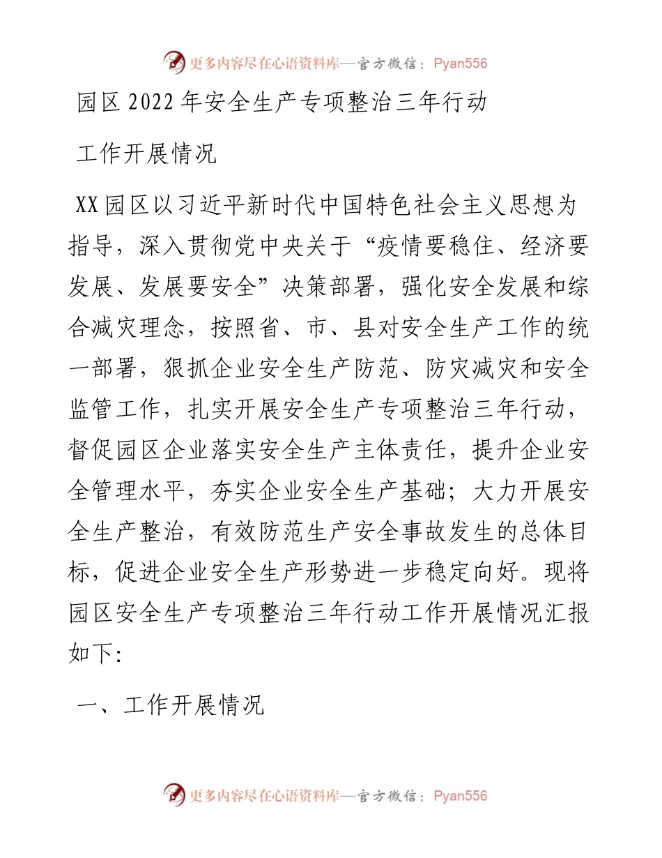 园区安全生产专项整治三年行动工作开展情况.docx_第1页