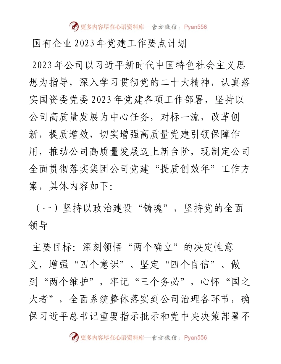 国有企业2023年党建工作要点计划.docx_第1页