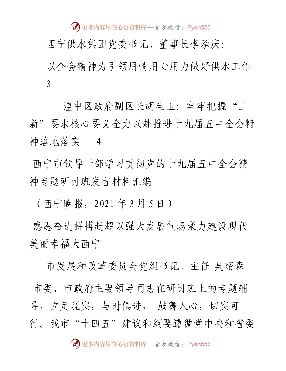 发言系列433（4篇）西宁市领导干部学习贯彻党的十九届五中全会精神专题研讨班发言材料汇编.docx_第2页