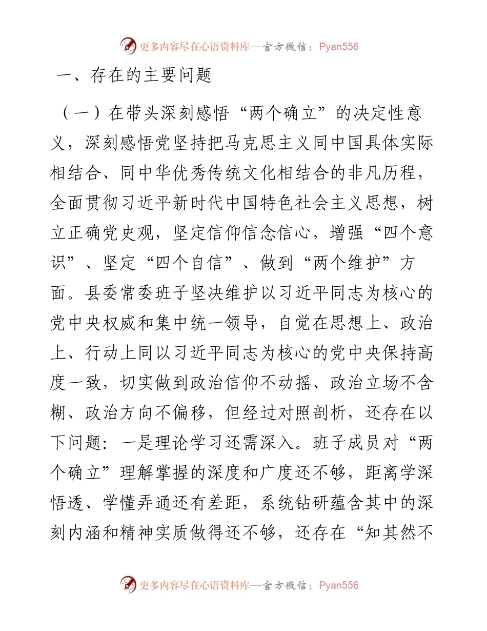 县领导班子党史学习教育专题民主生活会对照检查材料.docx_第2页