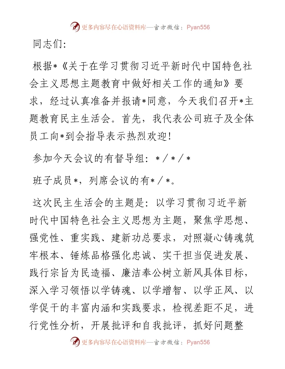 国企2023年主题教育专题民主生活会.docx_第1页