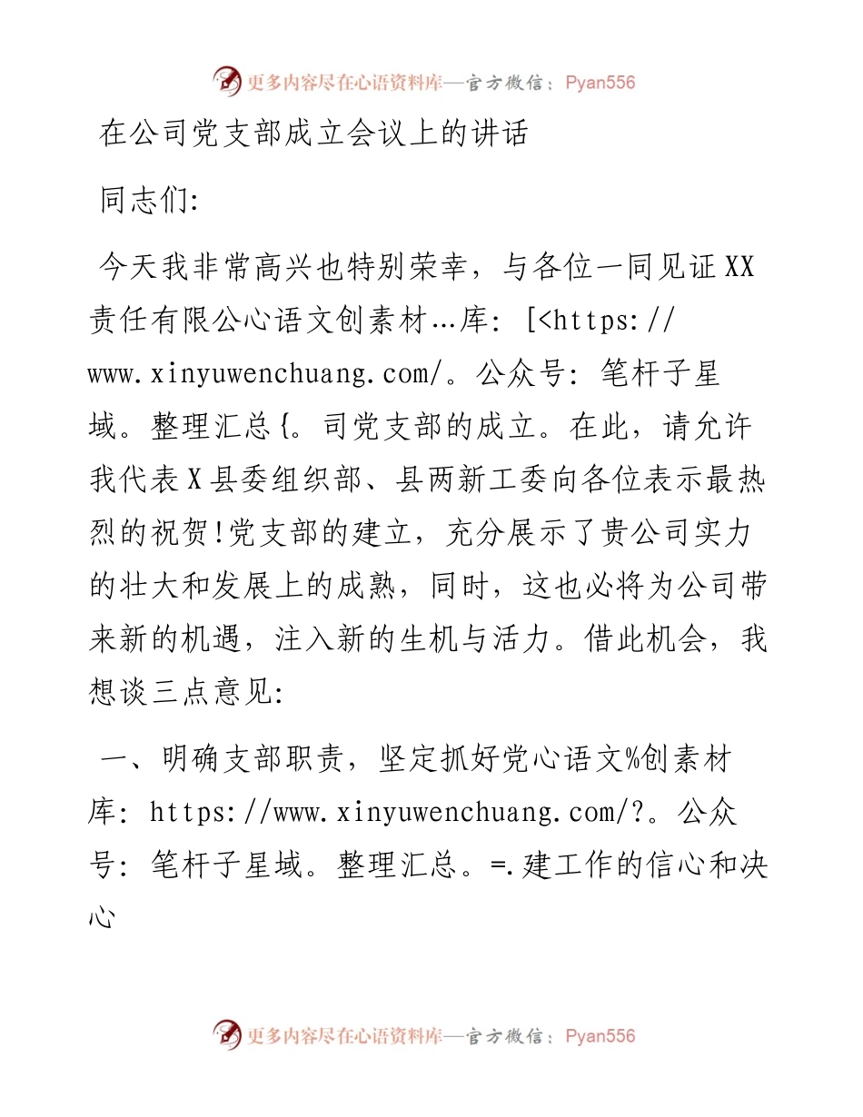 在公司党支部成立会议上的讲话.docx_第1页