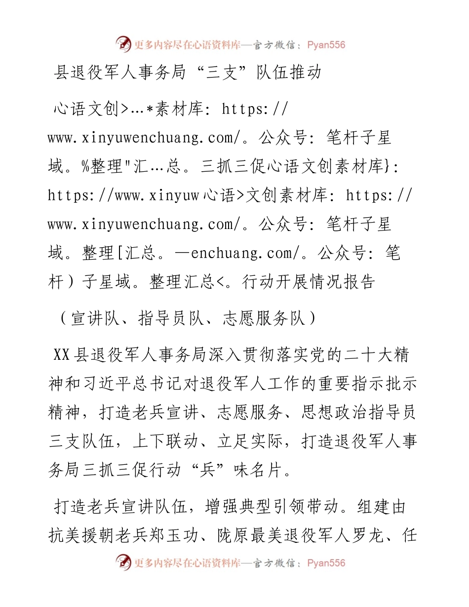 县退役军人事务局“三支”队伍推动“三抓三促”行动开展情况报告.docx_第1页