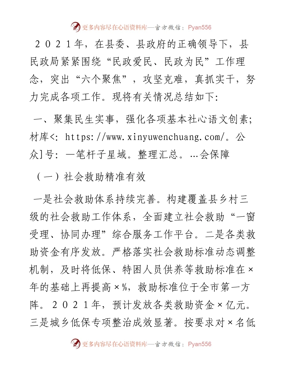 县民政局工作总结及工作计划..docx_第1页