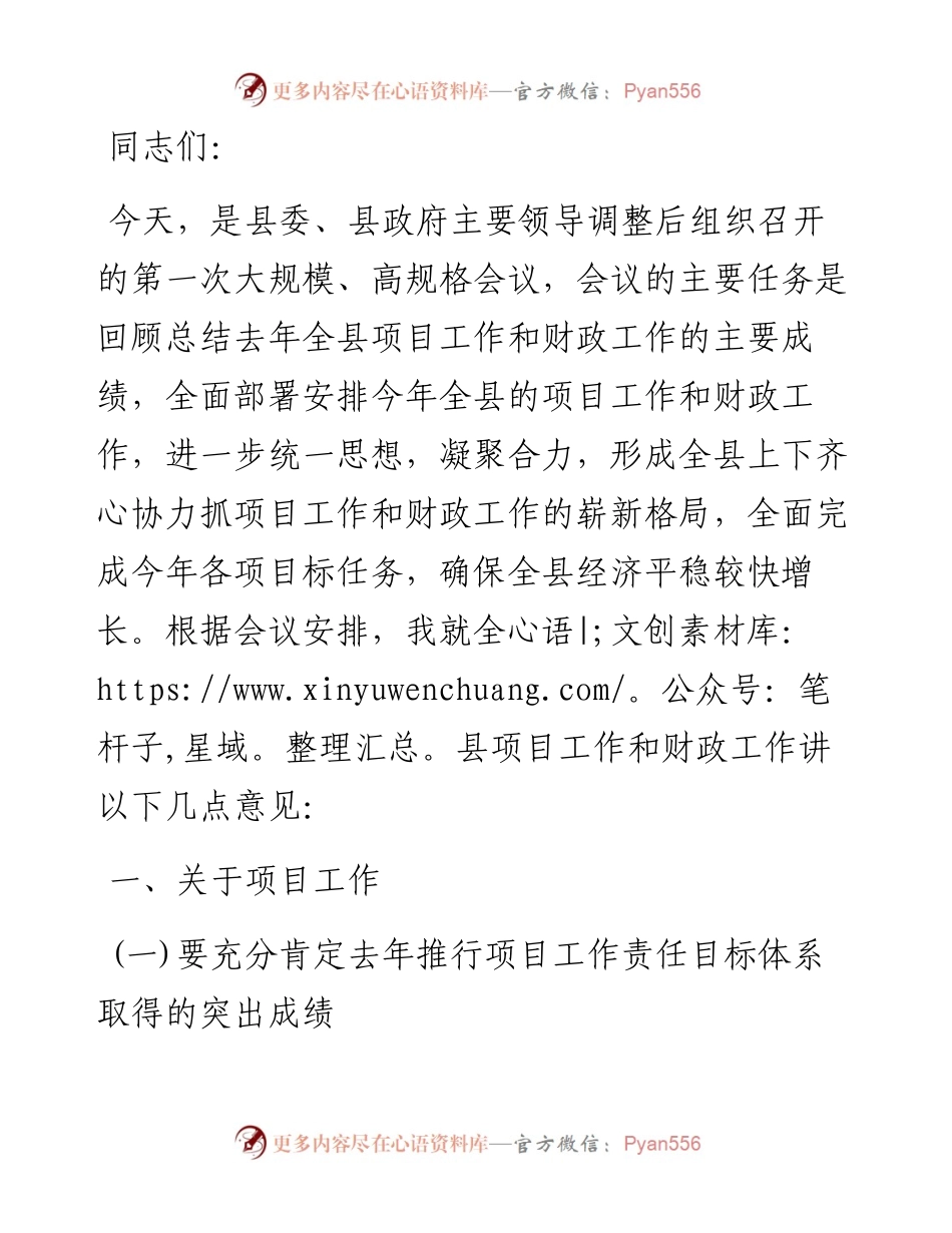在全县项目和财政工作会议上的讲话.docx_第1页
