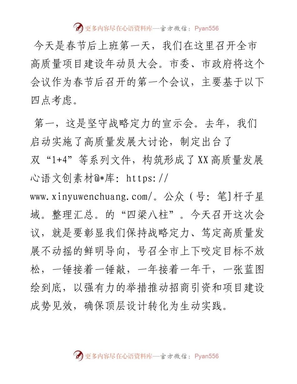 在全市高质量项目建设年动员大会上的讲话.docx_第1页