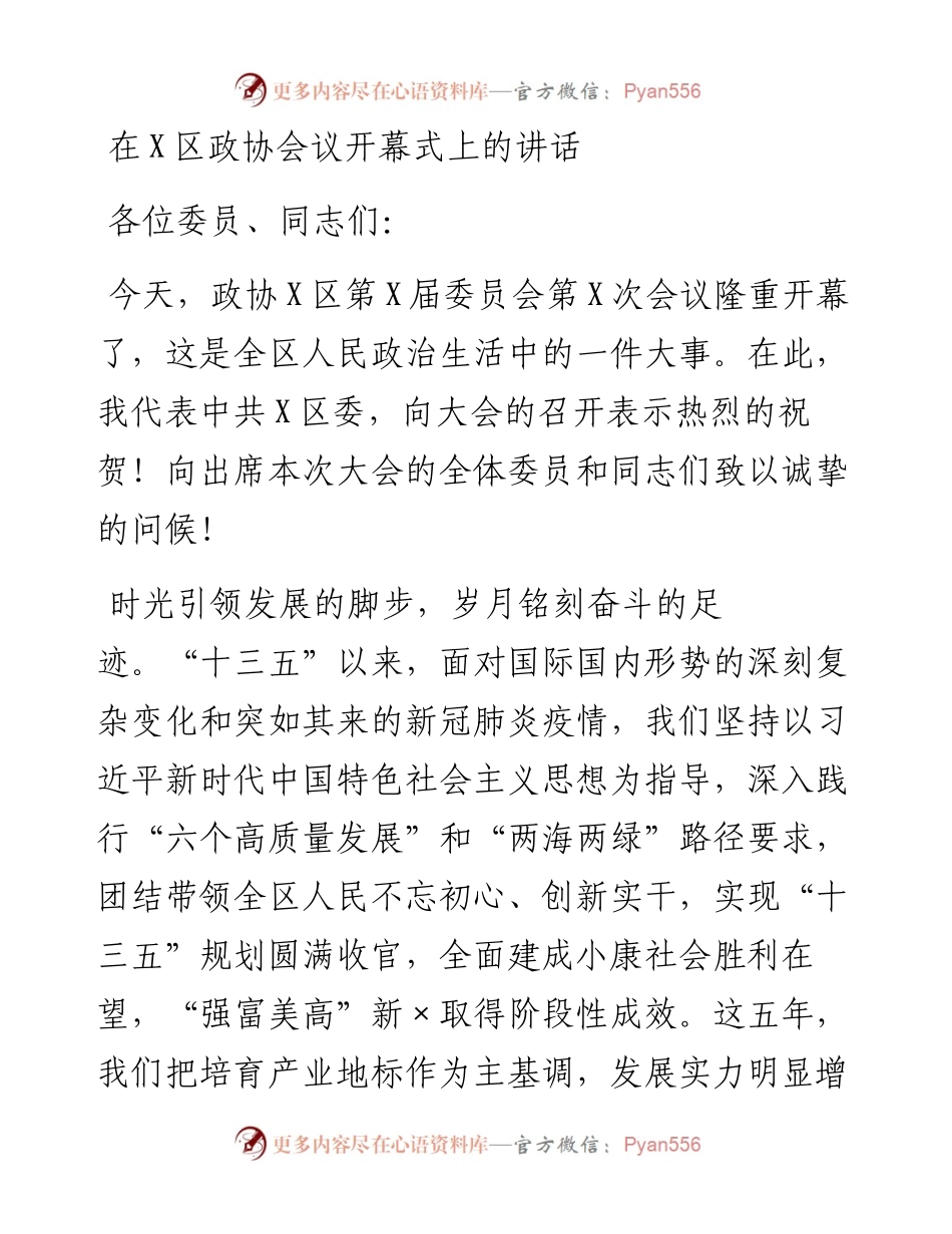 在X区政协会议开幕式上的讲话.docx_第1页