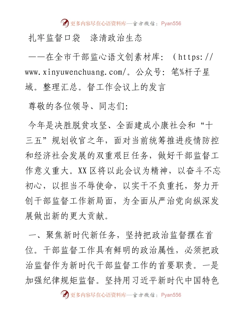 在全市干部监督工作会议上的发言.docx_第1页