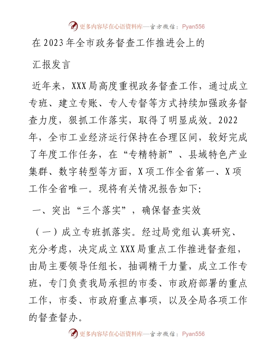 在2023年全市政务督查工作推进会上的汇报发言.docx_第1页