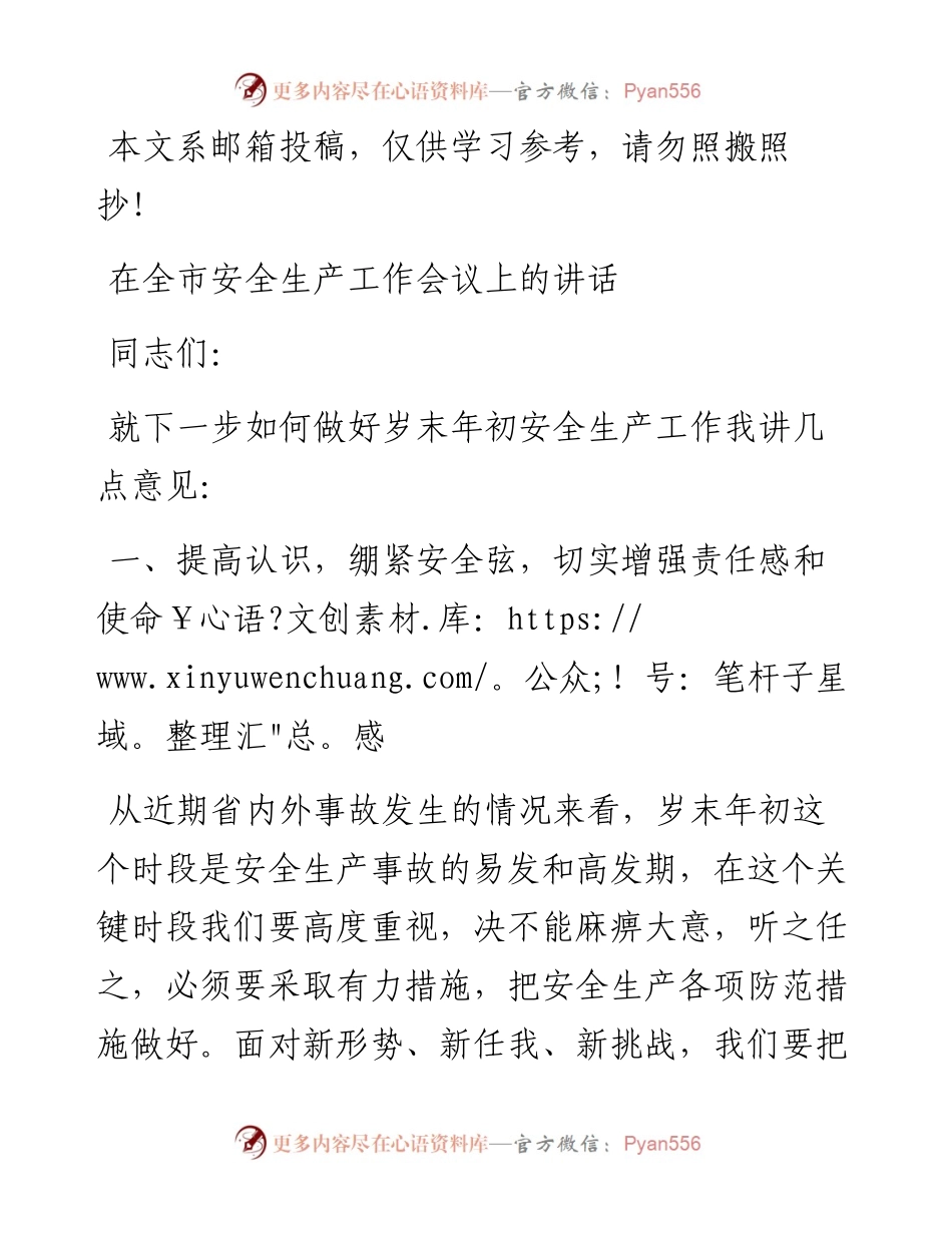 在全市安全生产工作会议上的讲话(范文).docx_第1页