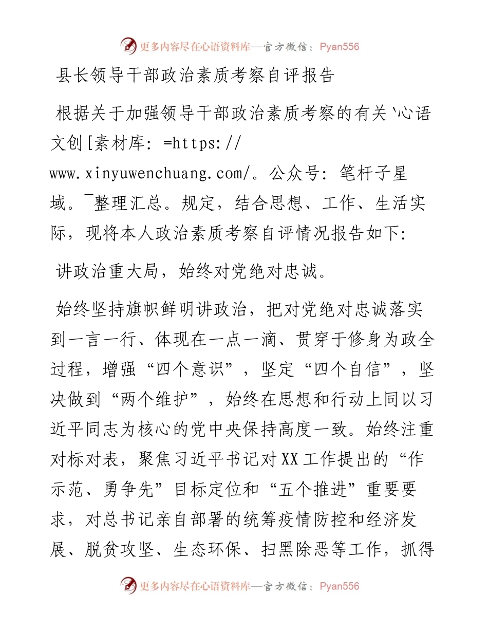县长领导干部政治素质考察自评报告.docx_第1页