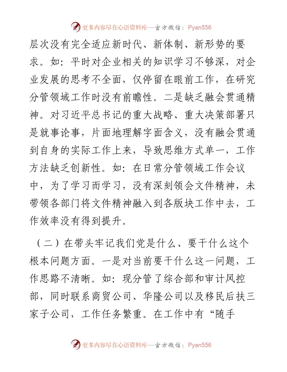国企党委宣传委员专题民主生活会个人发言提纲（五个带头）.docx_第2页