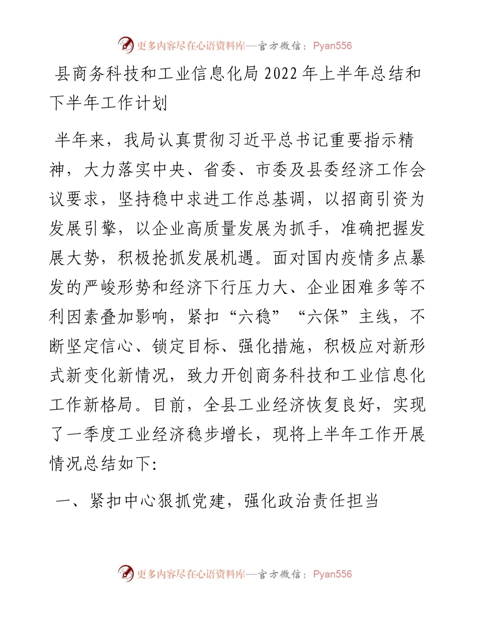商务科技和工业信息化局上半年总结.docx_第1页