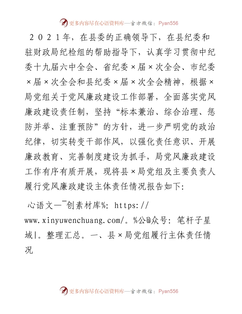 县局落实党风廉政建设主体责任专报告.docx_第1页