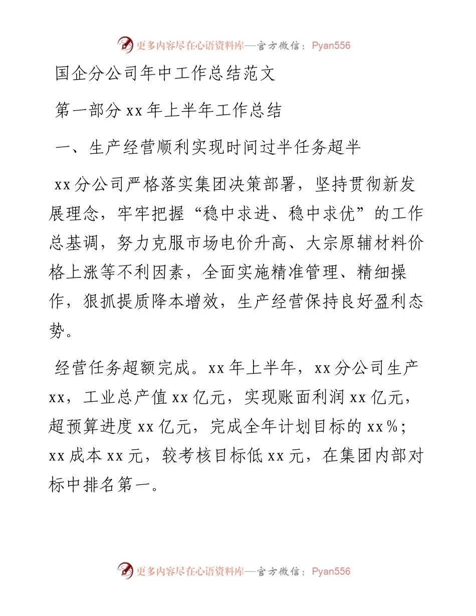 国企分公司年中工作总结范文.docx_第1页