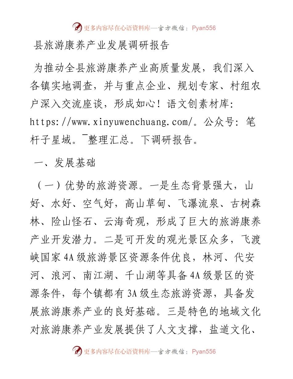 县旅游康养产业发展调研报告.docx_第1页