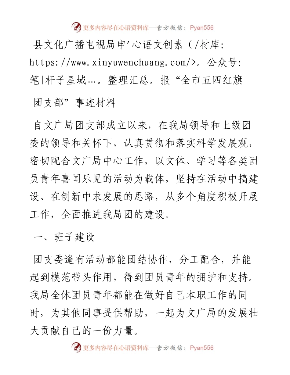 县文化广播电视局申报“全市五四红旗团支部”事迹材料.docx_第1页