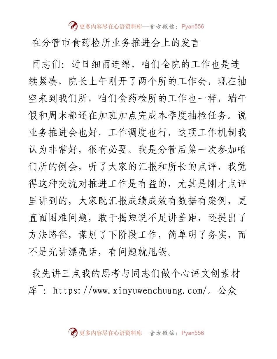 在分管市食药检所业务推进会上的发言.docx_第1页