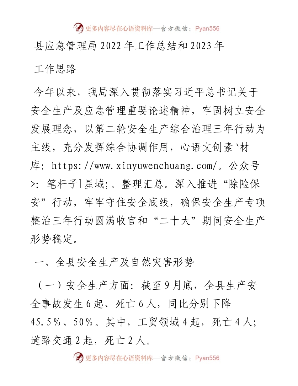 县应急管理局工作总结和2023年工作思路.docx_第1页