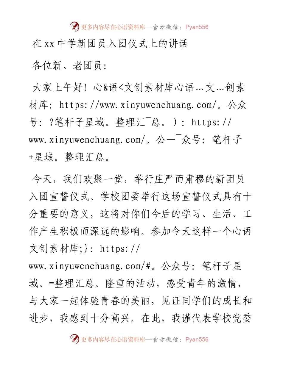 在xx中学新团员入团仪式上的讲话.docx_第1页