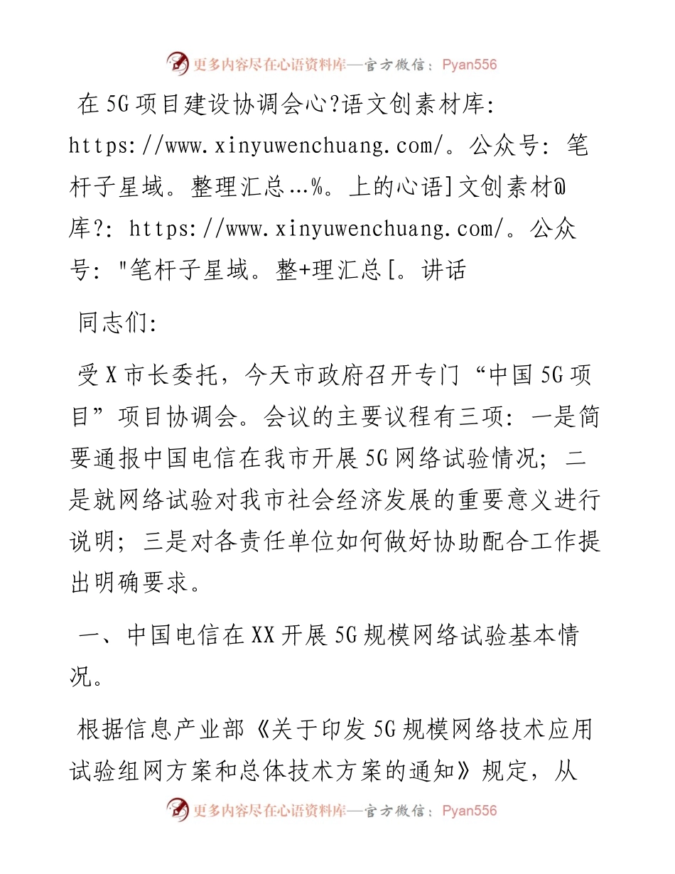 在5G项目建设协调会上的讲话.docx_第1页