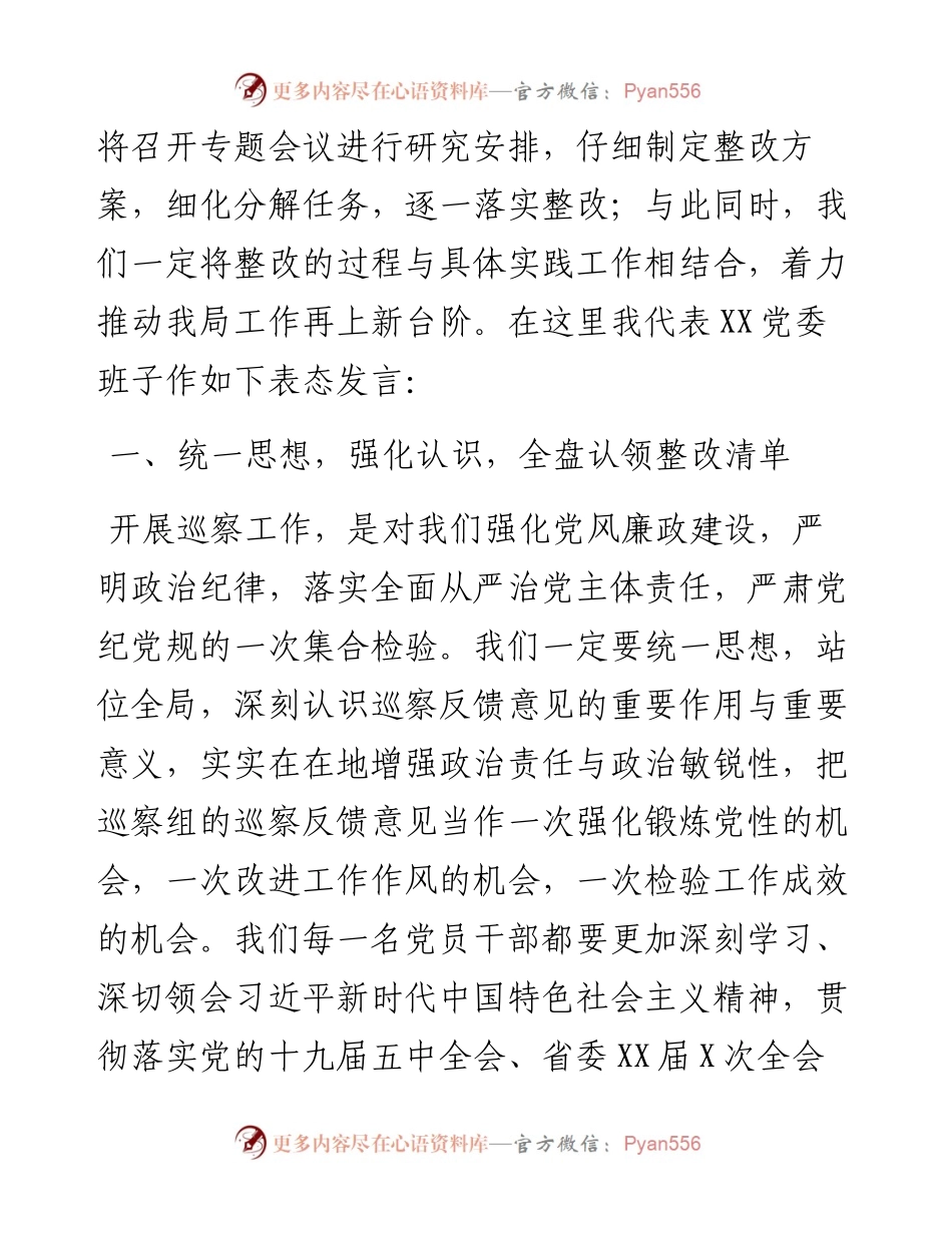 县市场监管局在XX巡察组巡察反馈会上的发言.docx_第2页