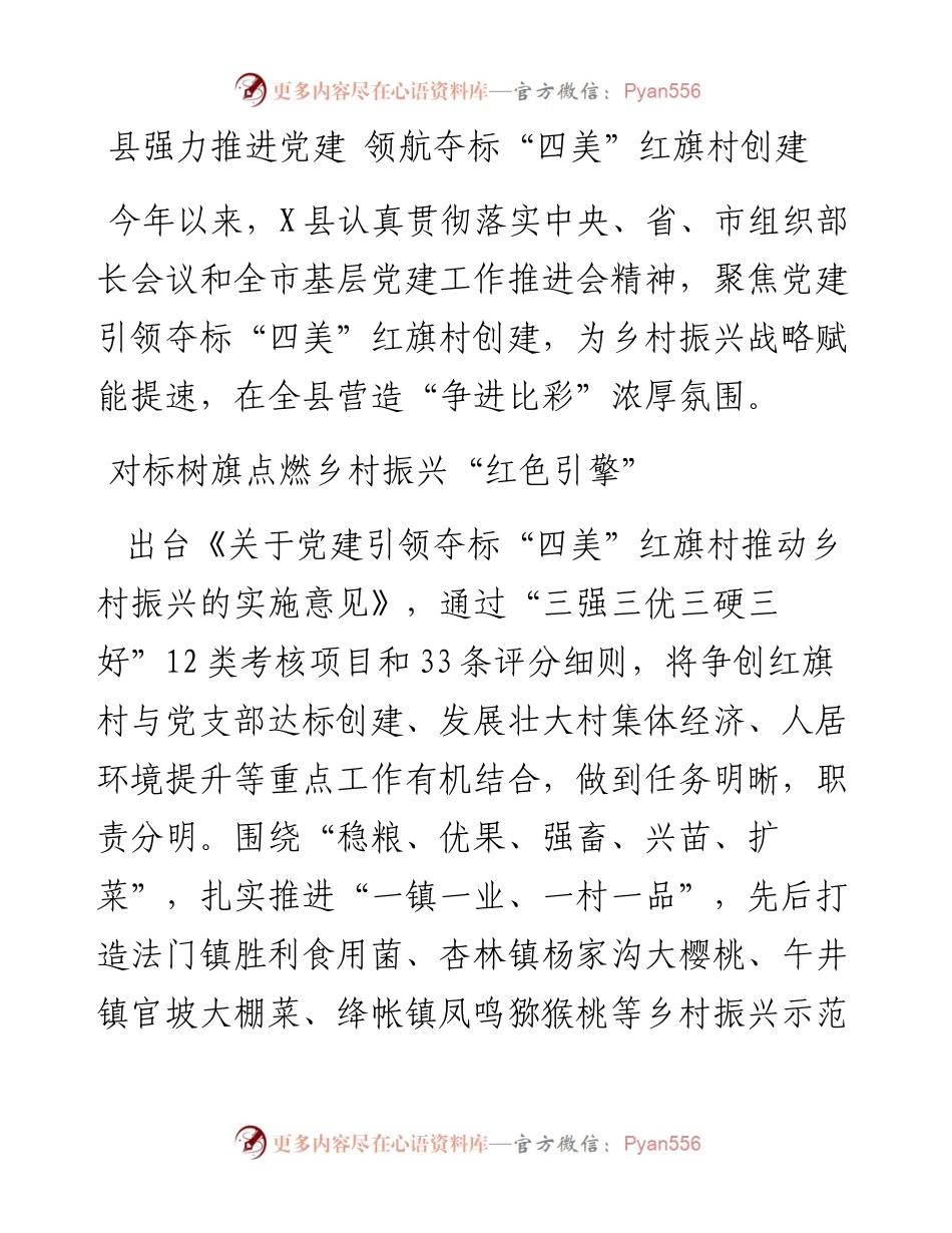 县强力推进党建 领航夺标“四美”红旗村创建.docx_第1页