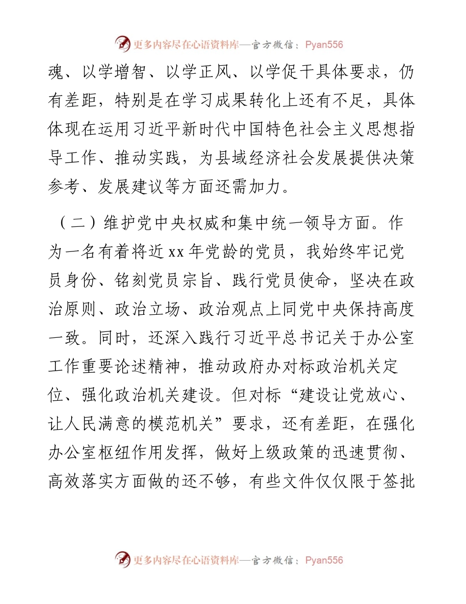 县政府办公室主任在主题教育专题民主生活会上的个人发言提纲.docx_第2页