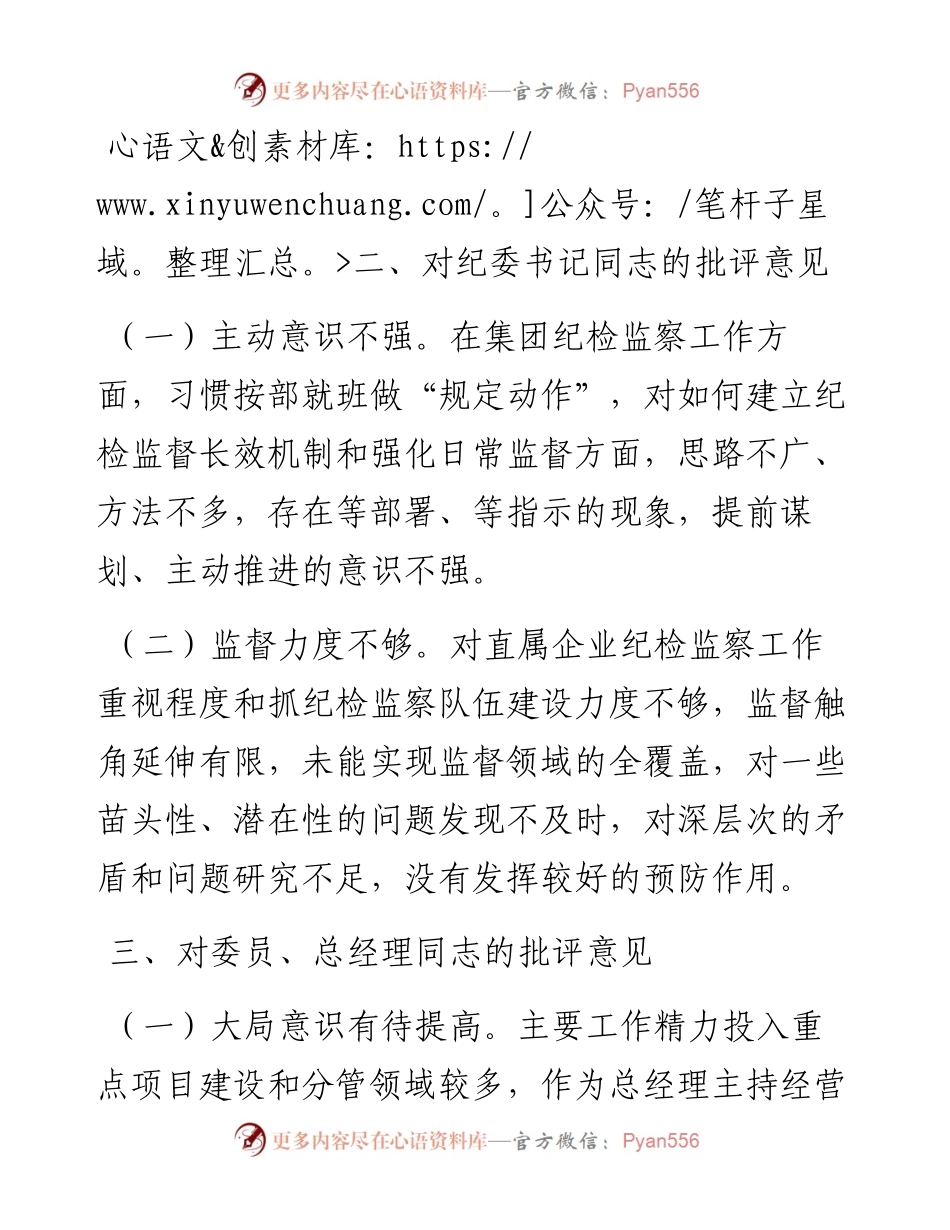 国有企业党委书记民主生活会对其他班子成员的批评意见.docx_第2页