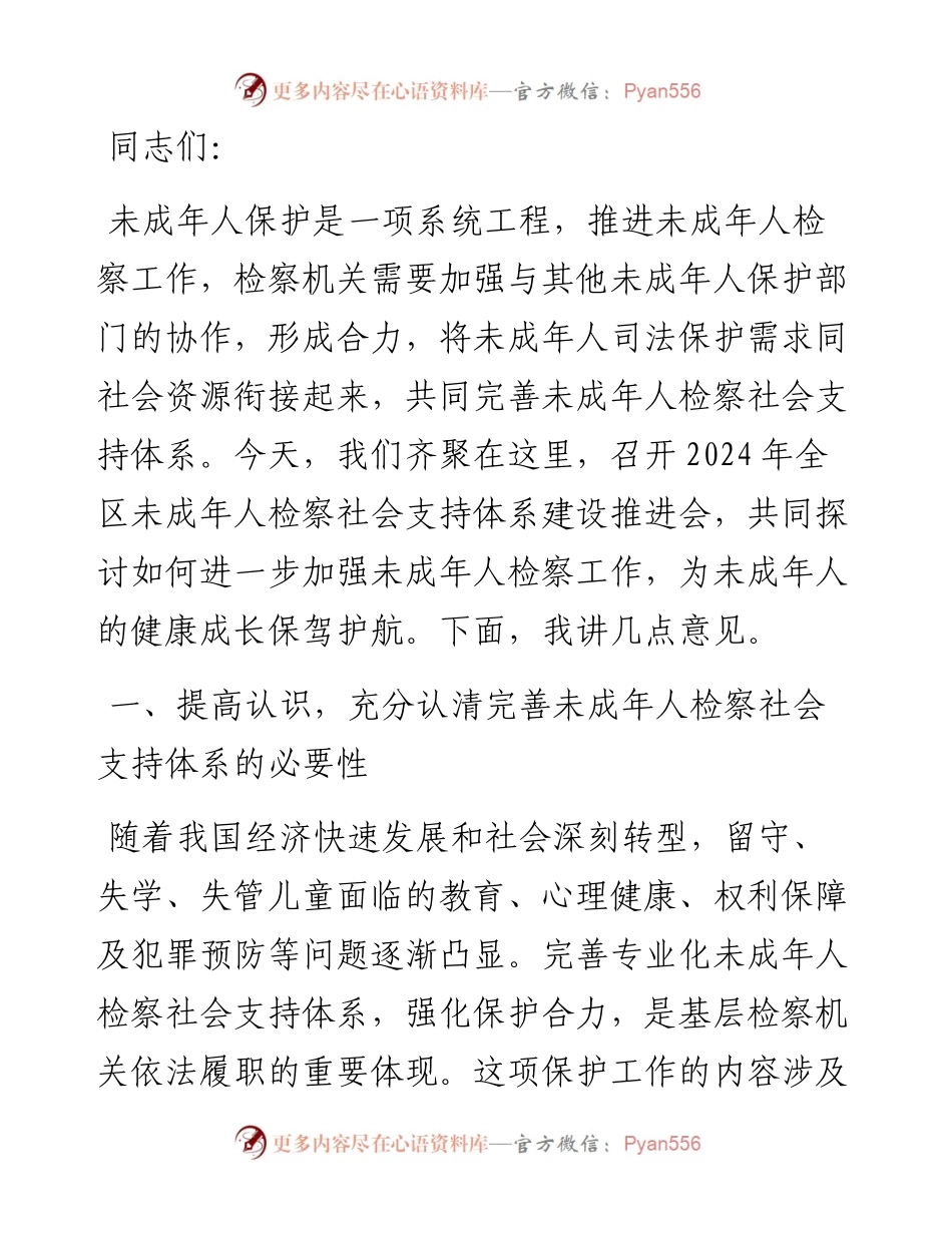 在2024年全区未成年人检察社会支持体系建设推进会上的讲话.docx_第1页