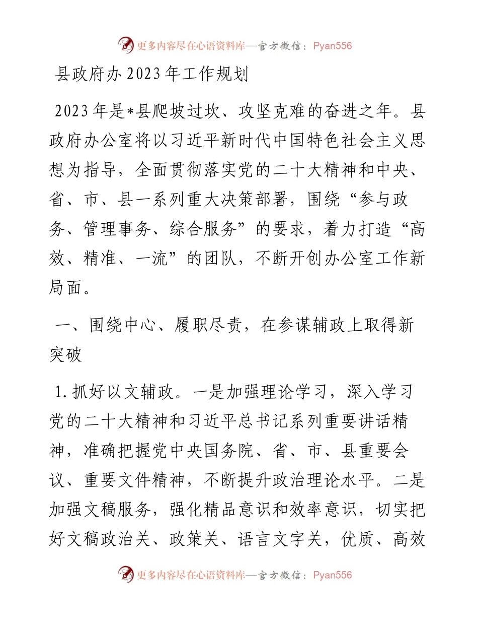 县政府办2023年工作规划.docx_第1页