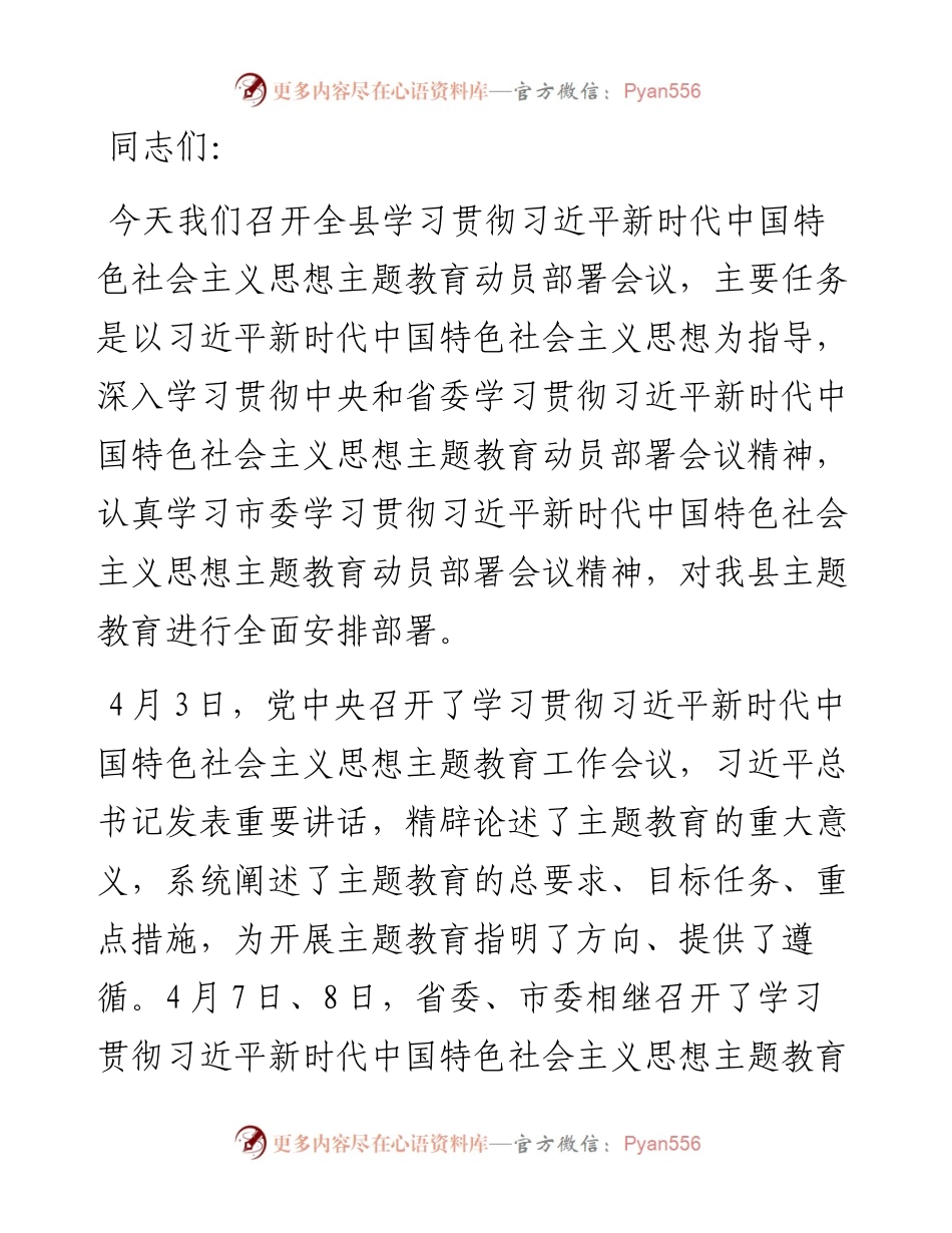 在全县2023年党内主题教育动员会议上的讲话.docx_第1页