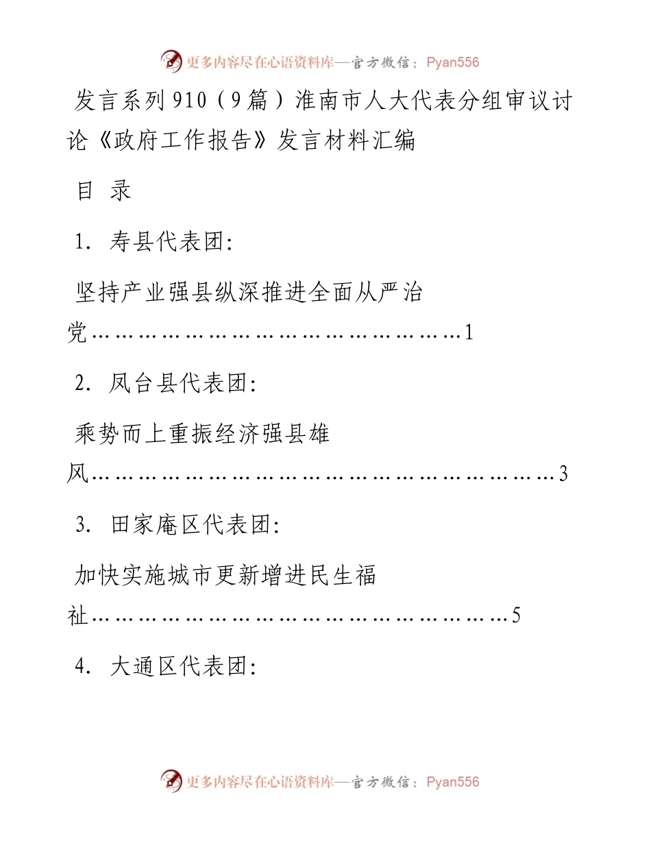 发言系列910（9篇）淮南市人大代表分组审议讨论《政府工作报告》发言材料汇编.docx_第1页