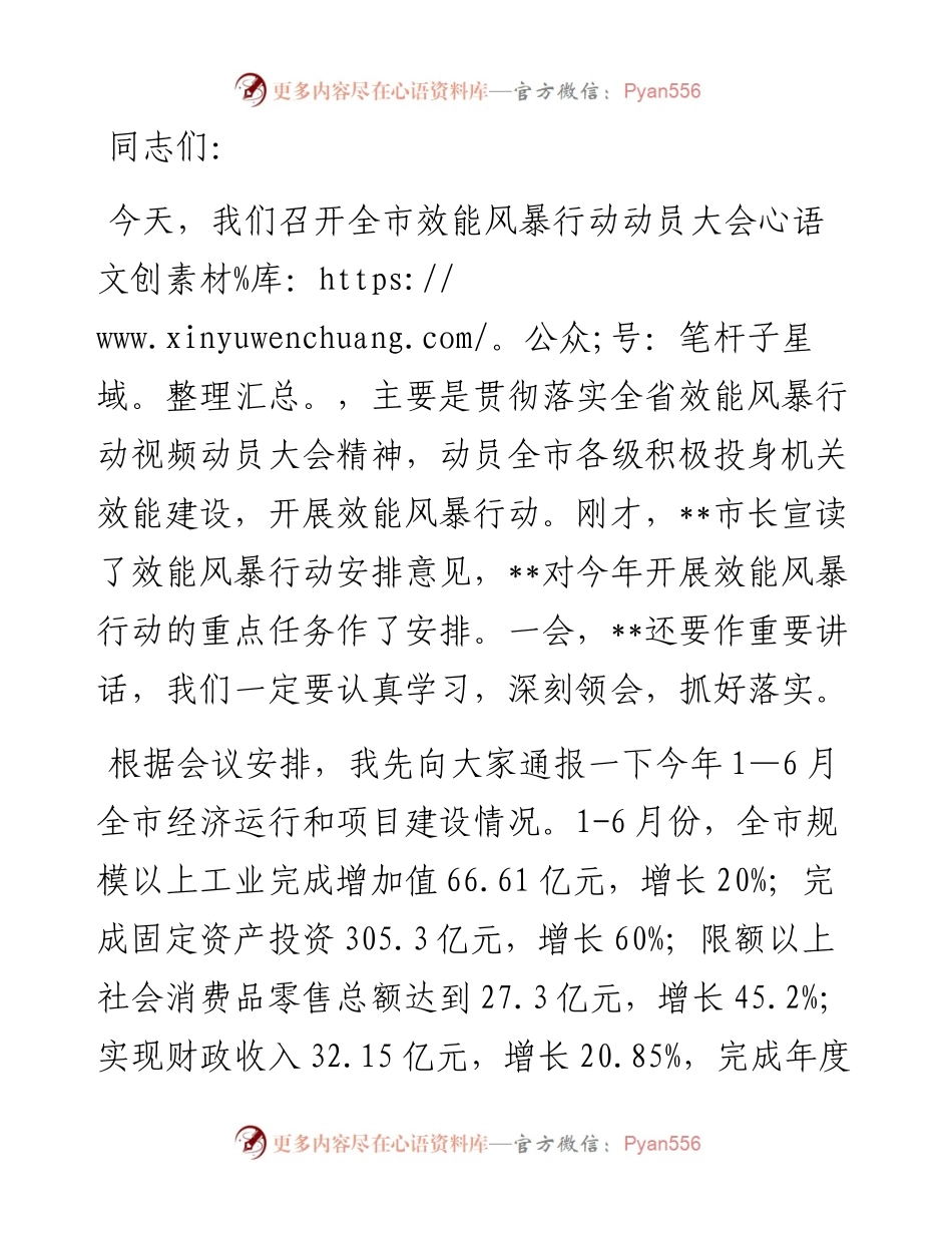 在全市效能风暴活动动员大会上的讲话.docx_第1页